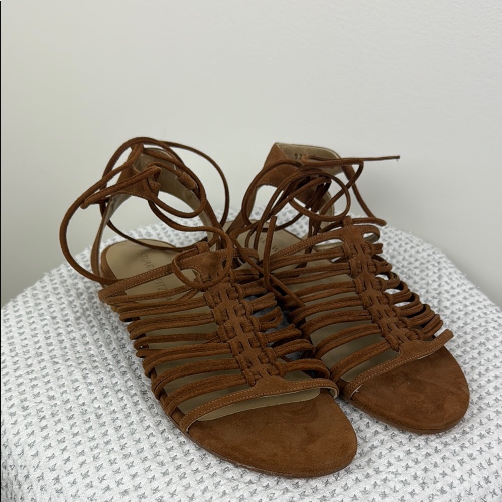 Stuart Weitzman Tan Strappy Sandals gladiator  Brand New 9 Perfect w/box